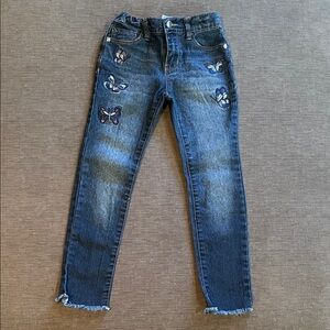 Bebe Girl Dark Denim Skinny Jeans Butterfly Embroidered Size 6X
